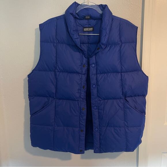 Lands' End Mens Goose Down Square Quilted Snap Puffer Vest Blue - Picture 9 of 10